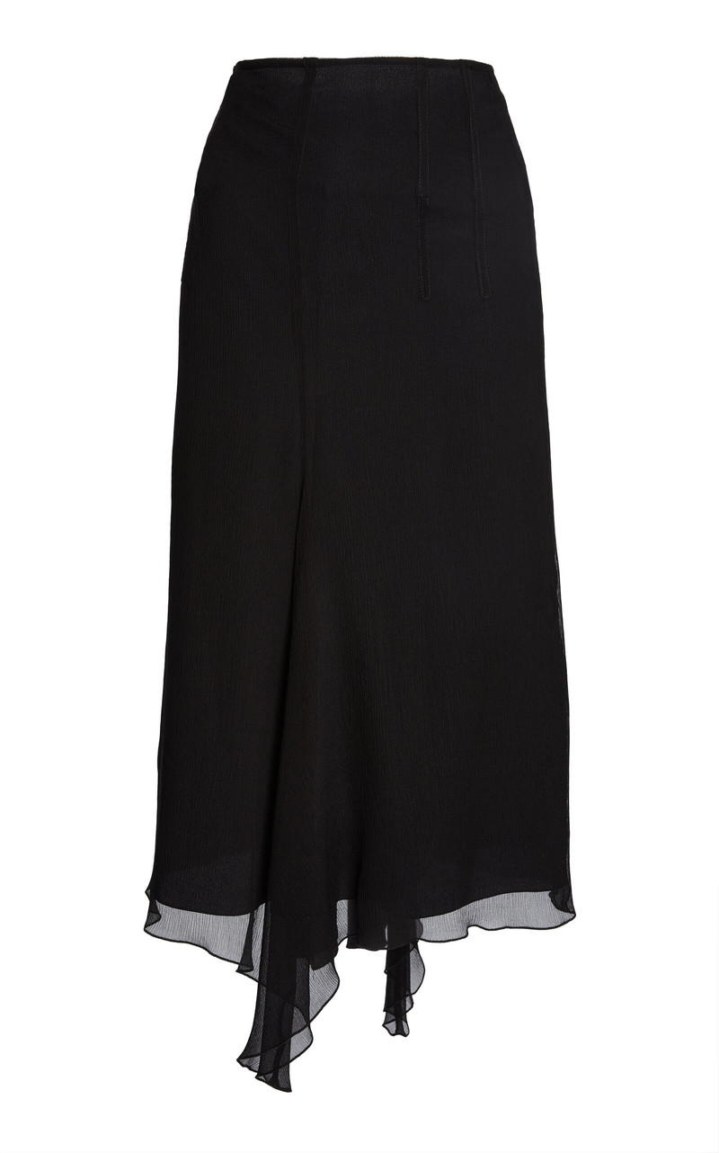 Corset-Waist Silk Crepe Midi Skirt black - 1