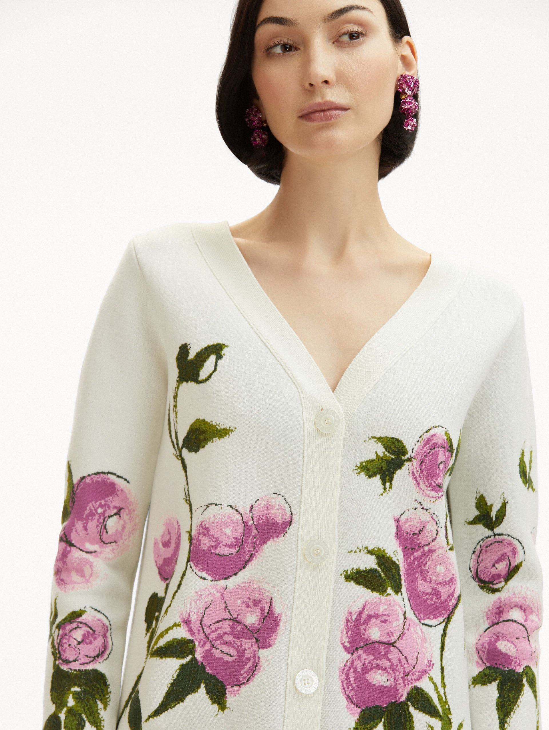 PAINTED ROSES JACQUARD CARDIGAN - 6