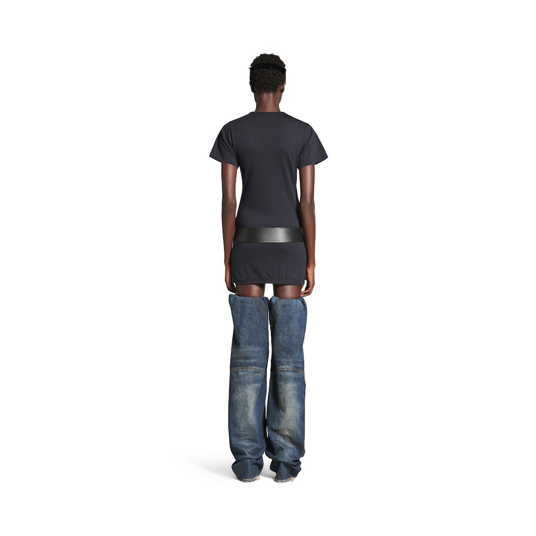 Women's Fitted T-shirt Dress in Faded Black - 4