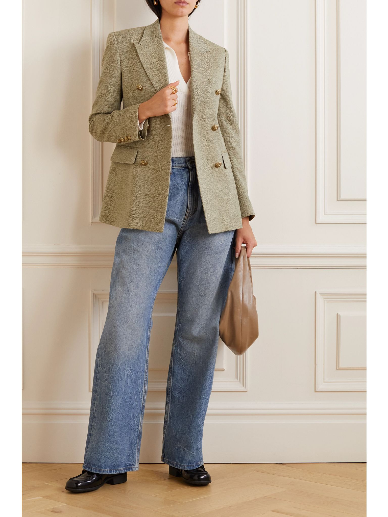 Journey double-breasted wool-jacquard blazer Neutral - 2