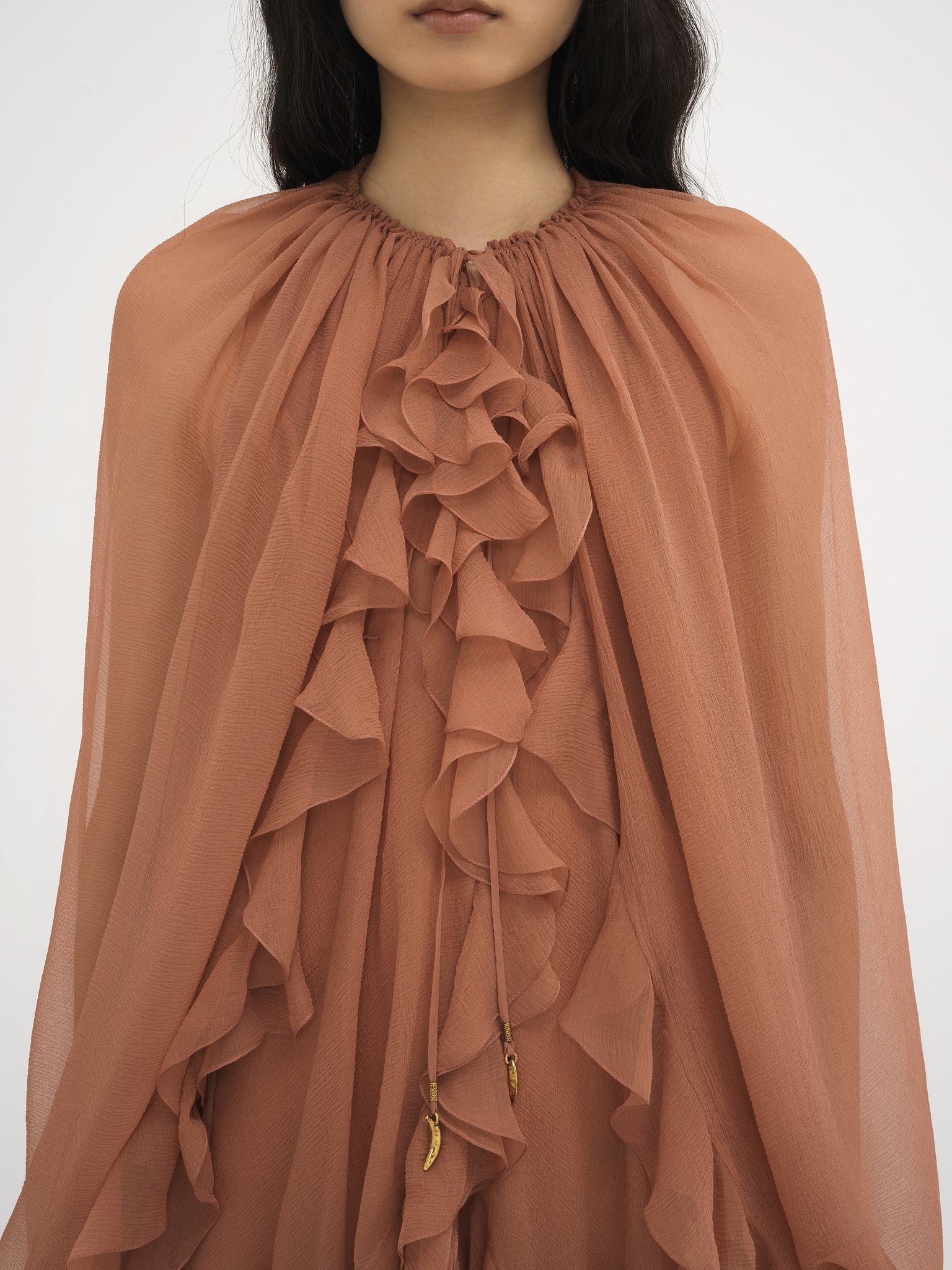 RUFFLED CAPE TUNIC IN SILK MOUSSELINE - 7