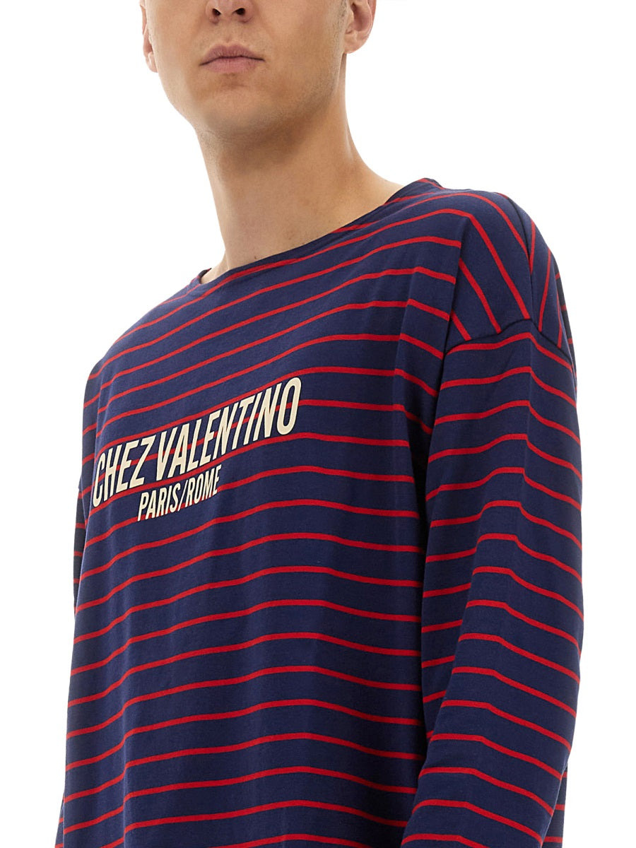 Valentino Men Long Sleeve T-Shirt With "Chez Valentino" Print - 4