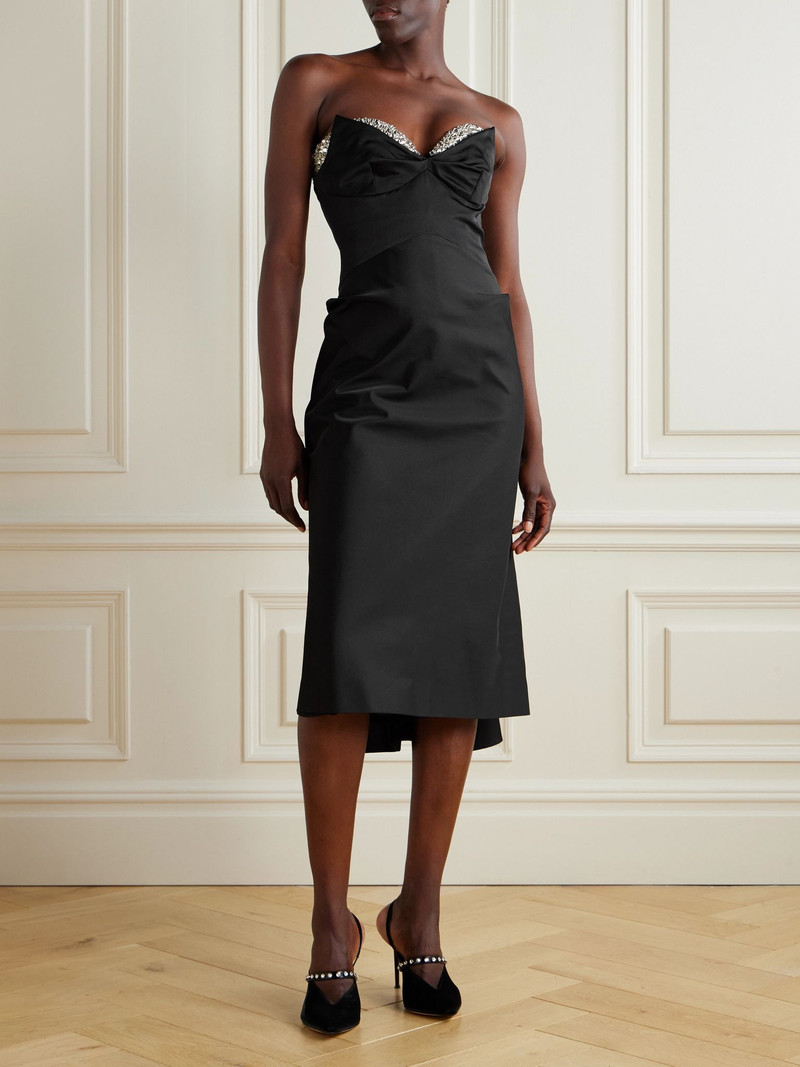 Alexander McQueen Strapless crystal-embellished taffeta midi dress Black outlook