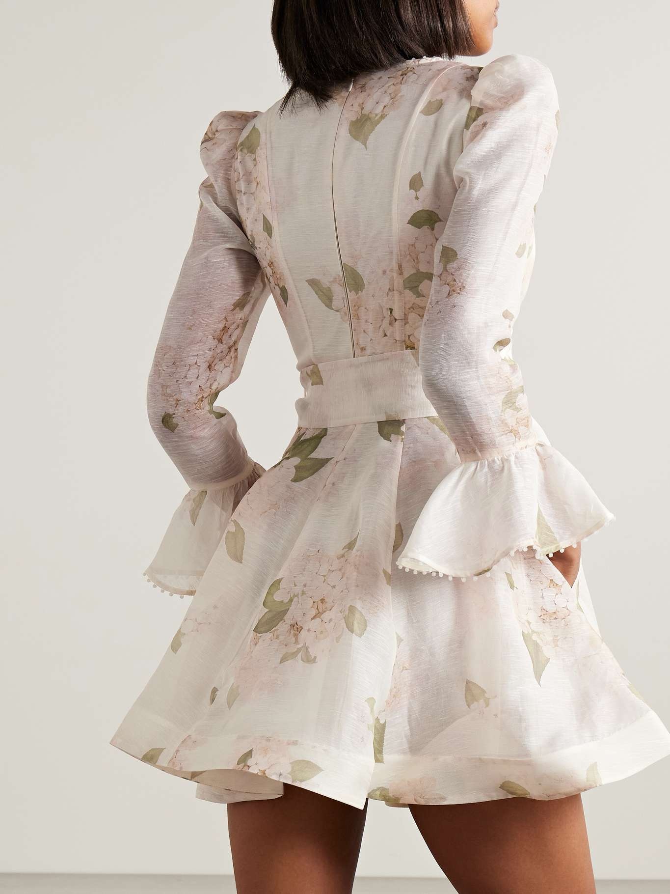 Balance belted floral-print linen and silk-blend organza mini dress White - 3