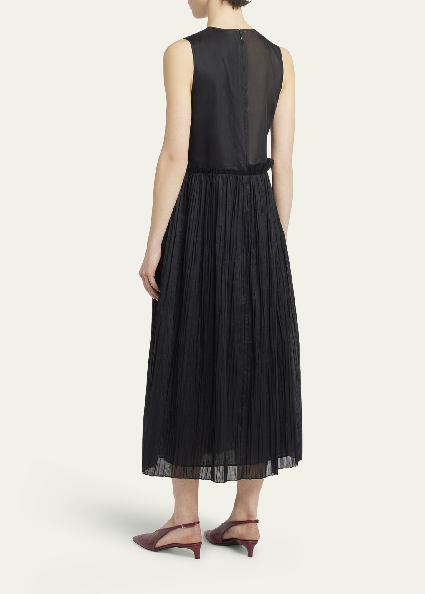 Ruffle Waist Dress With Pleated Skirt - 3