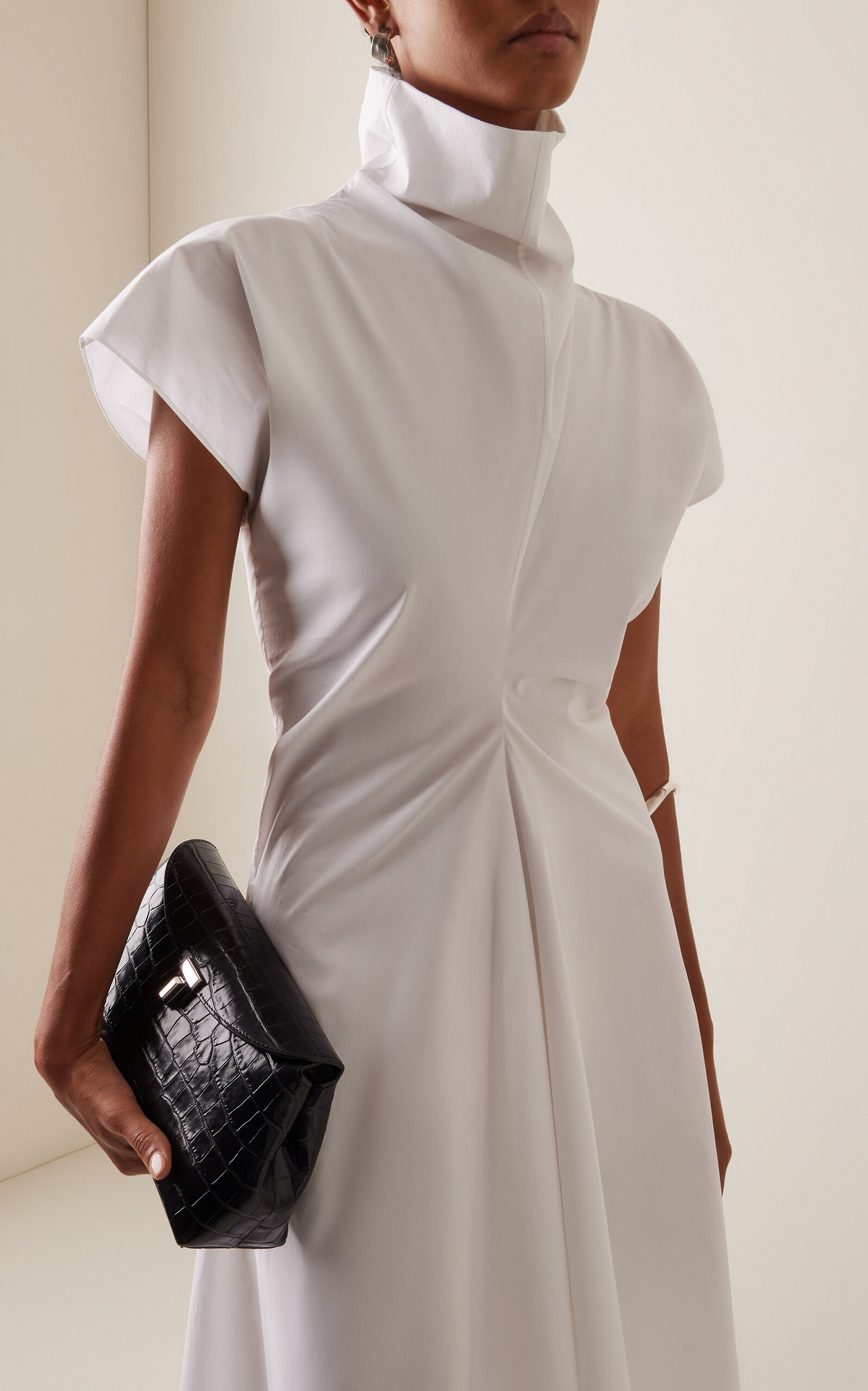 Torqued Cotton Poplin Midi Dress white - 3
