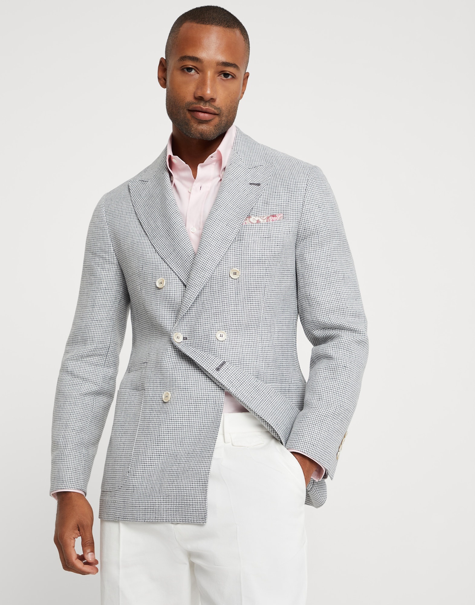 Linen houndstooth one-and-a-half breasted deconstructed blazer with patch pockets - 4