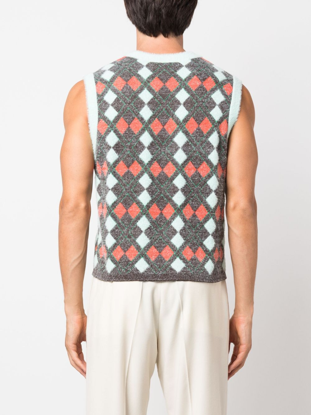 x Wales Bonner argyle-check knitted vest - 5