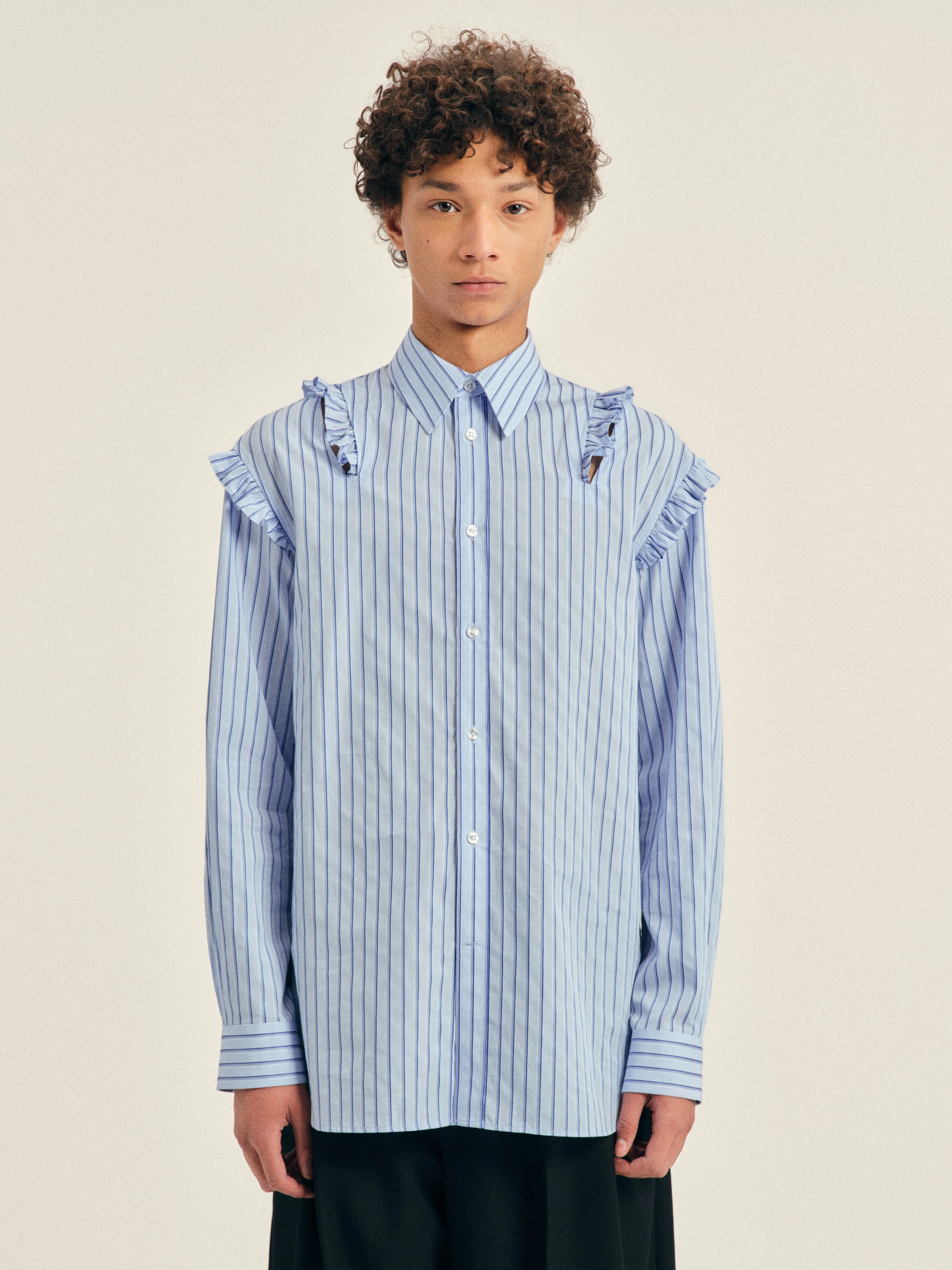 Double Ruffle Slash Easy Shirt - 1