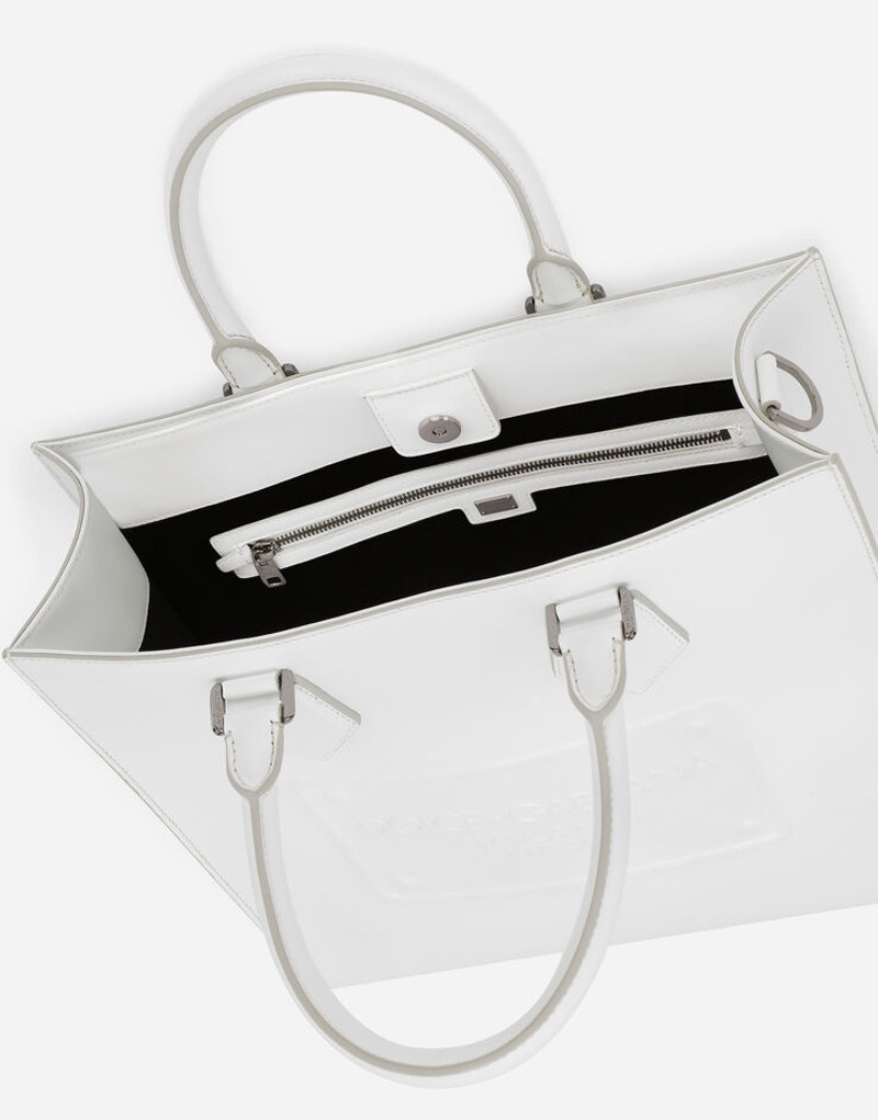 Calfskin tote bag with raised logo 5