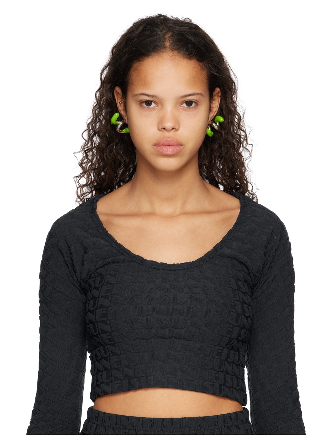 Silver & Green Fusillo Rubberized Earrings - 3