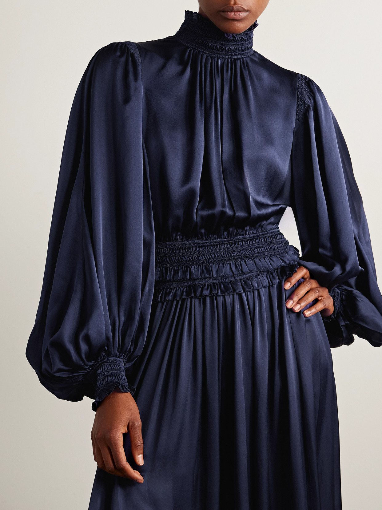 Dream Cropped Shirred Silk-satin Blouse - 4