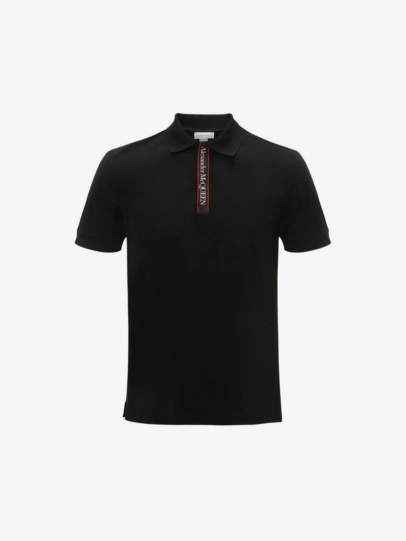 Selvedge Logo Tape Polo in Black 1