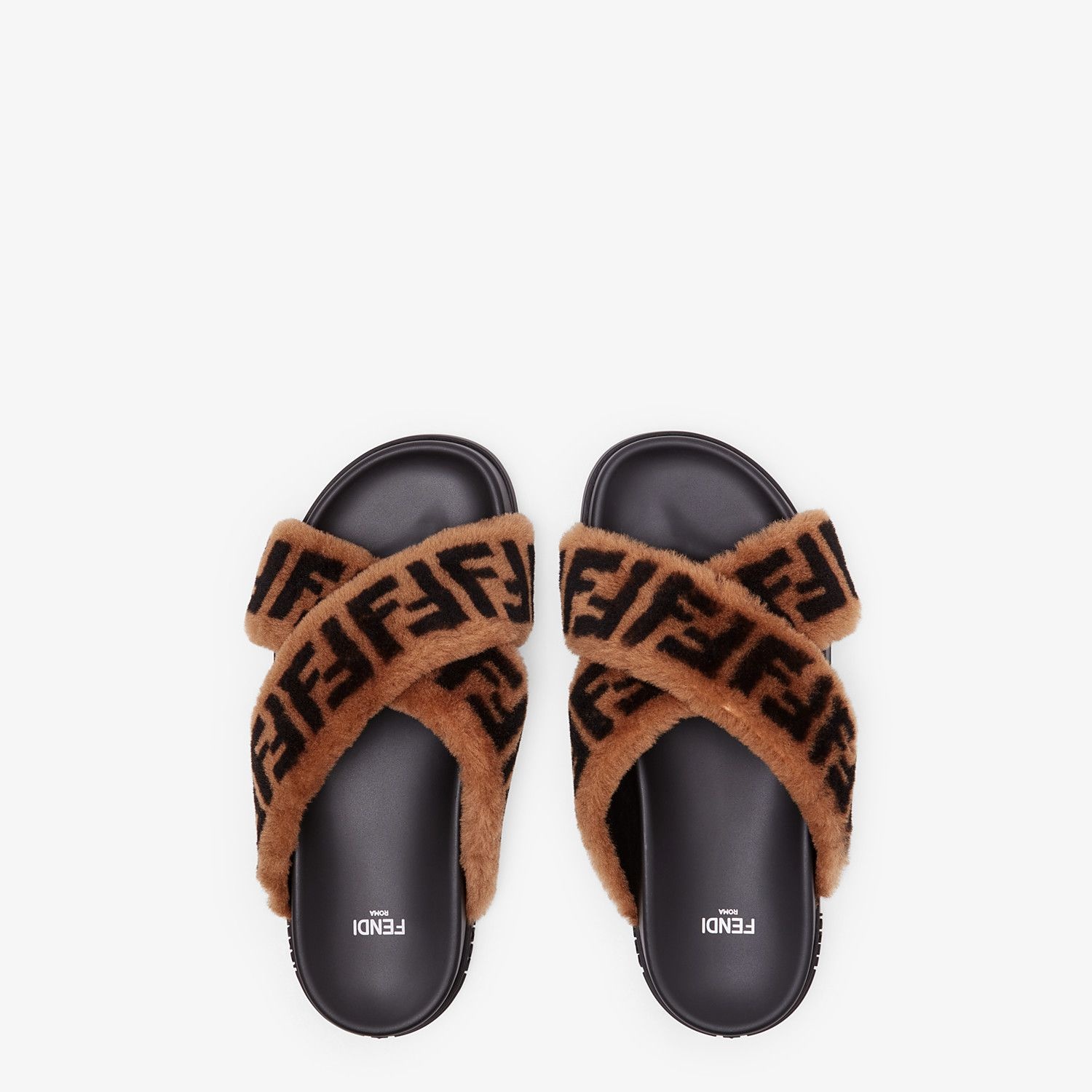 Brown sheepskin slides - 4