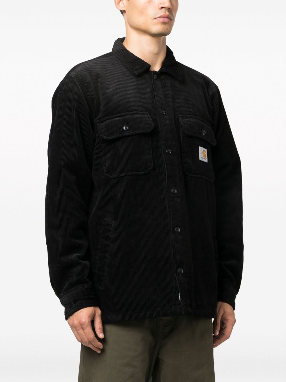 logo-patch cotton shirt jacket - 3