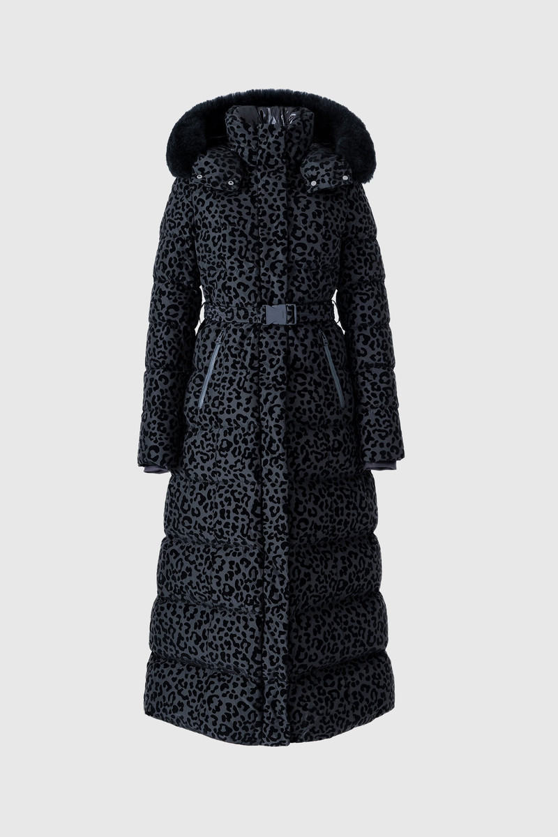 CALINA-FLPZ Down Maxi Coat With Belt and Shearling Hood Trim 1
