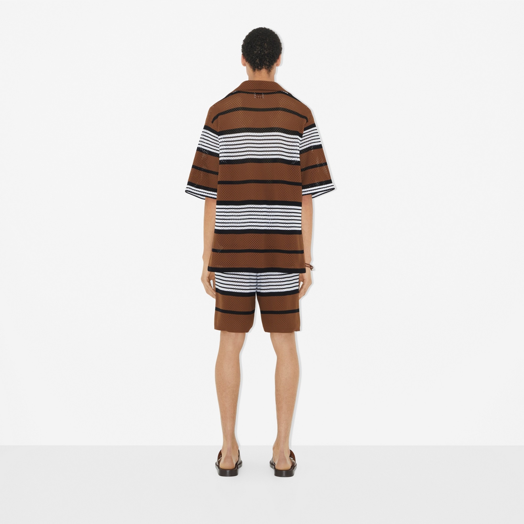 Short-sleeve Stripe Print Nylon Oversized Shirt - 4