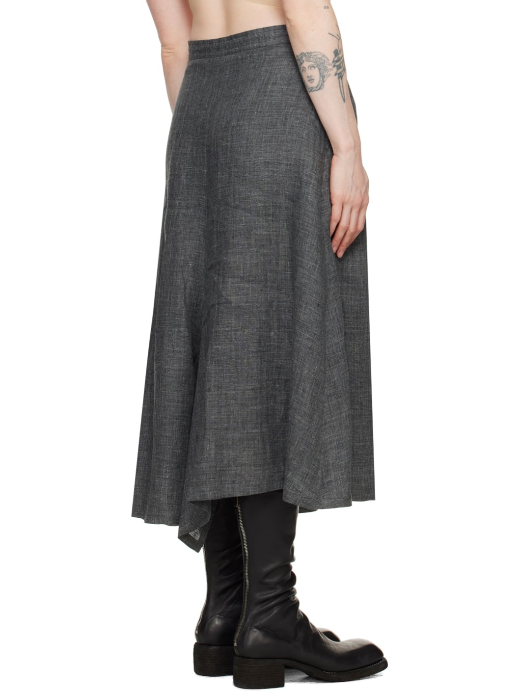 Gray Asymmetric Midi Skirt - 3