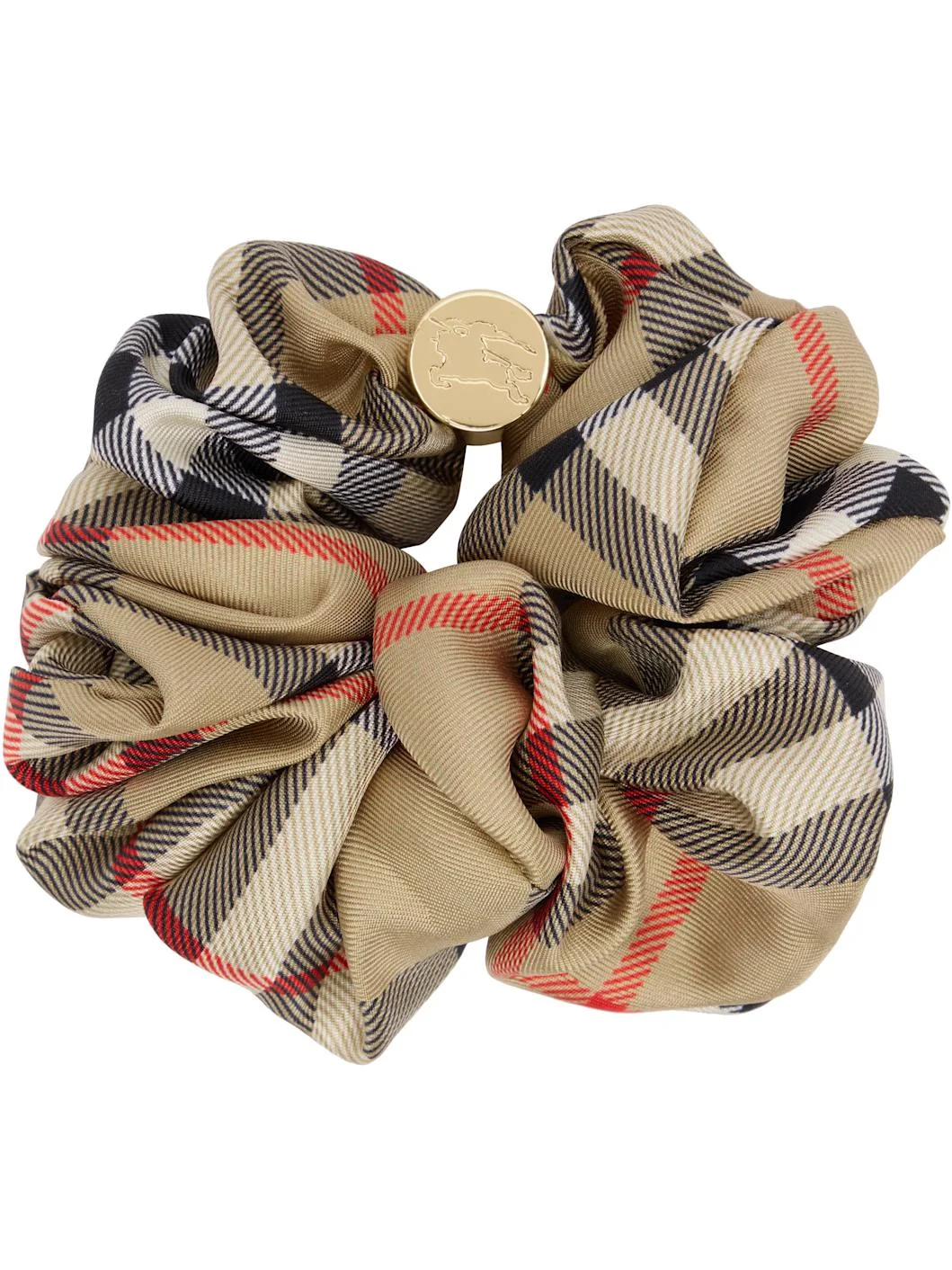Beige Check Silk Scrunchie - 1
