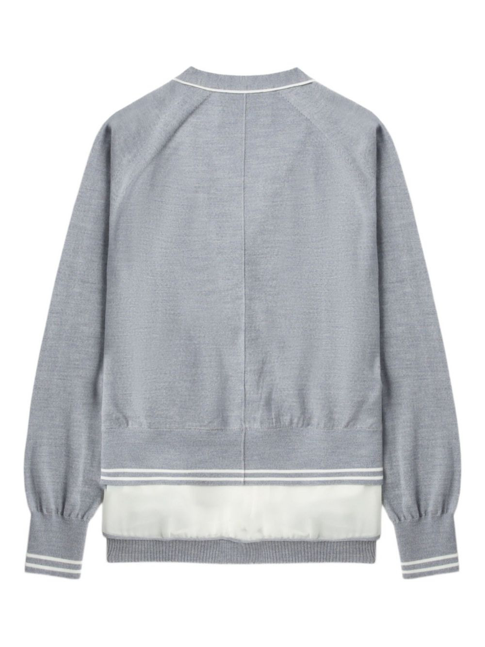 chiffon-trim V-neck wool cardigan - 6