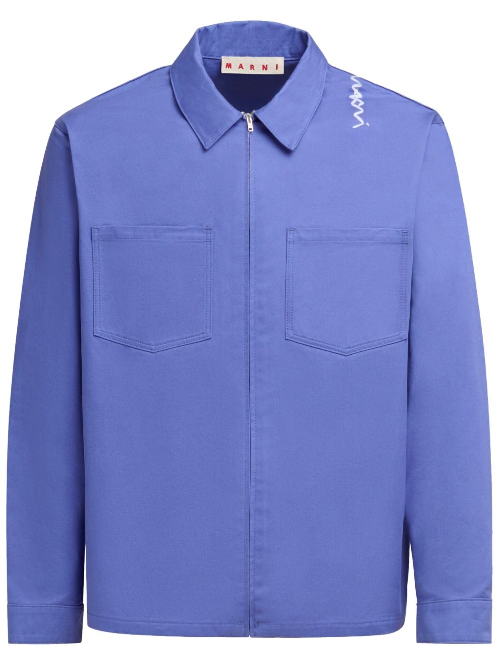 logo-embroidered cotton shirt jacket - 1