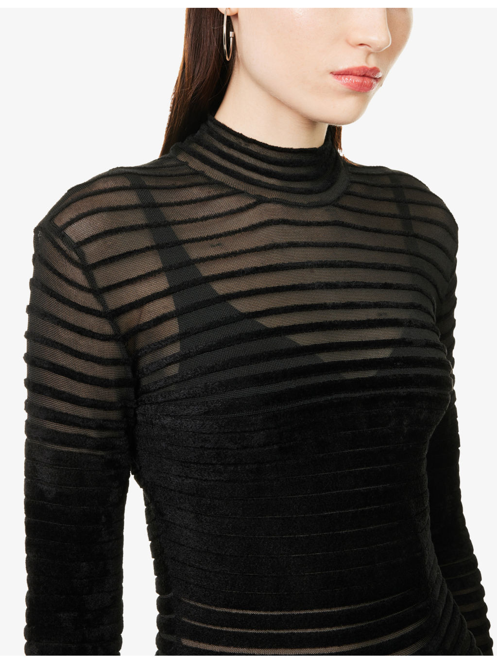 Striped Ribbed Long-Sleeves Woven Gown - 5