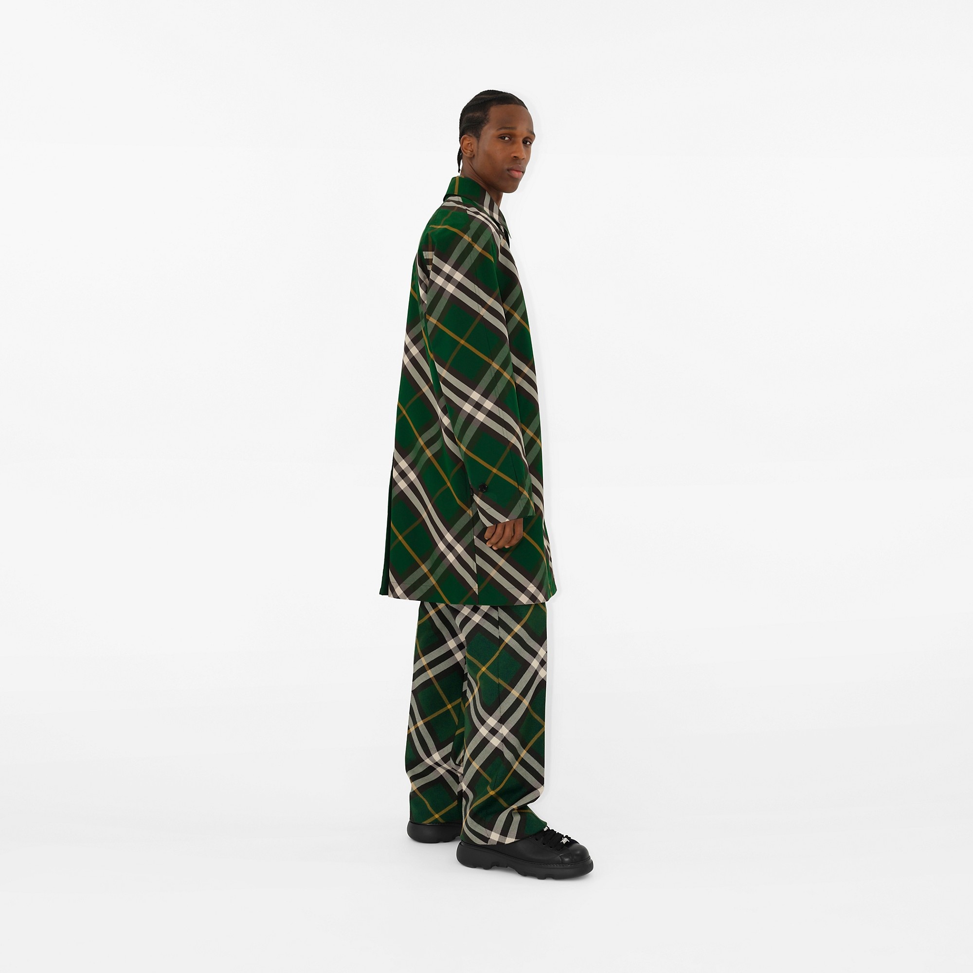 Mid-length Reversible Check Gabardine Car Coat - 3