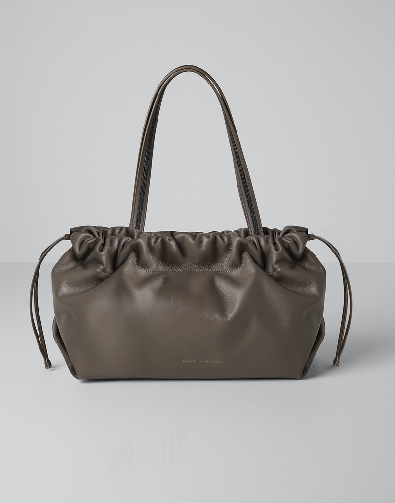 Matte calfskin shopper bag with shiny handles 1