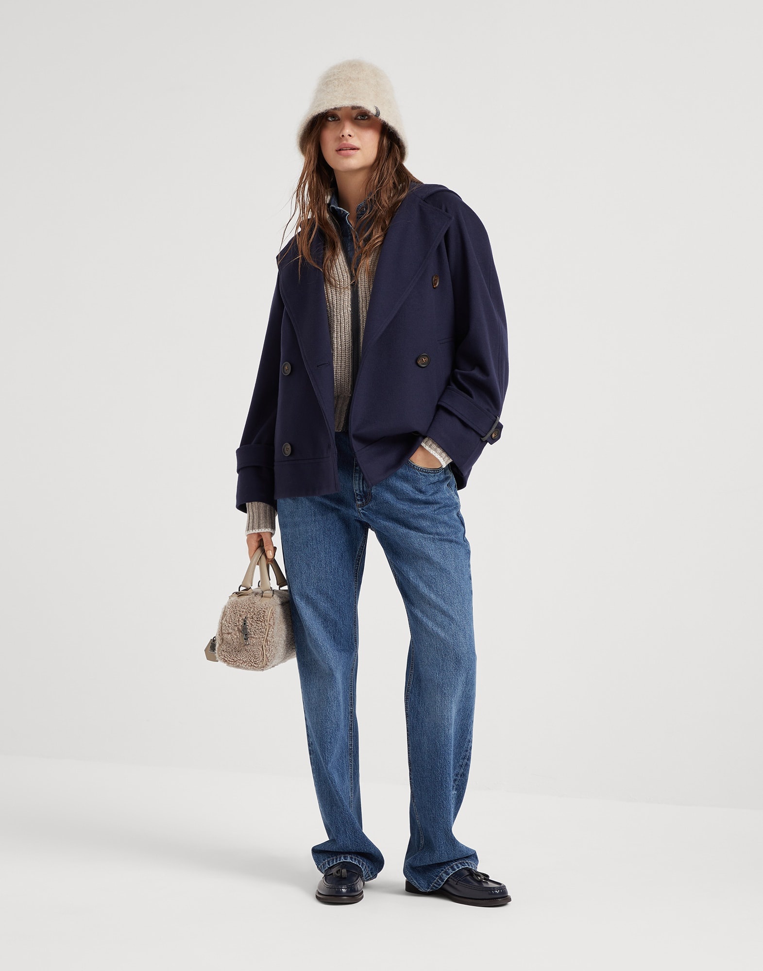 Authentic denim straight trousers with monili - 4