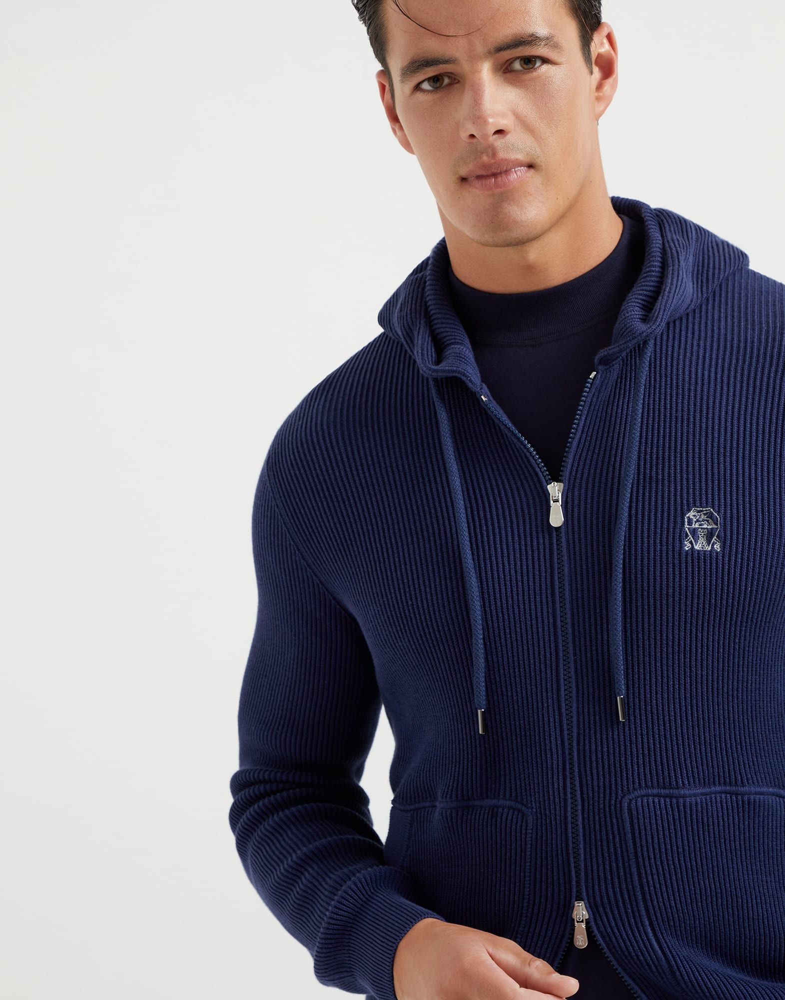 Brunello Cucinelli Cotton English rib knit hooded sweatshirt