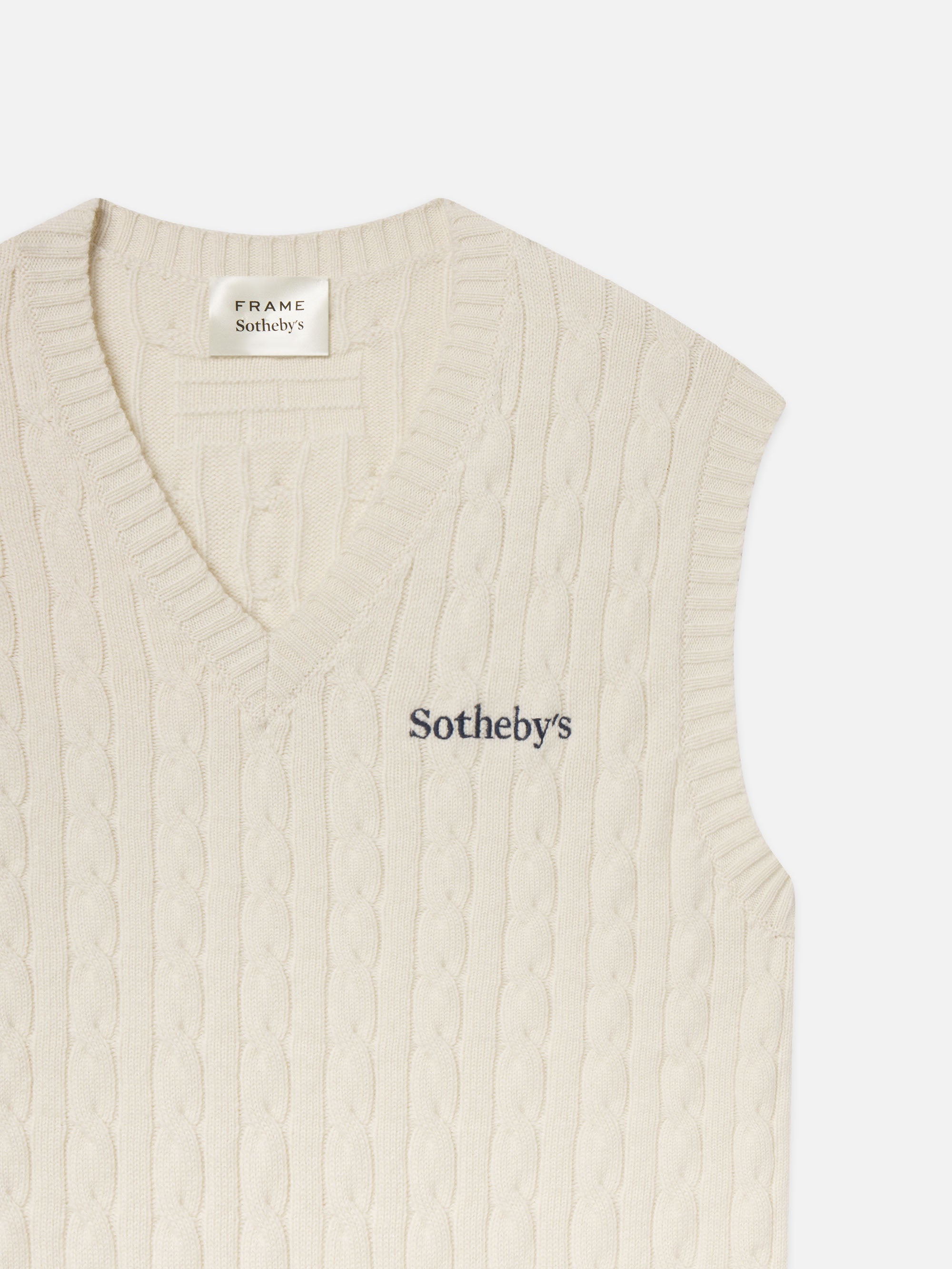 Sotheby's Unisex Cable Sweater Vest in Cream - 3