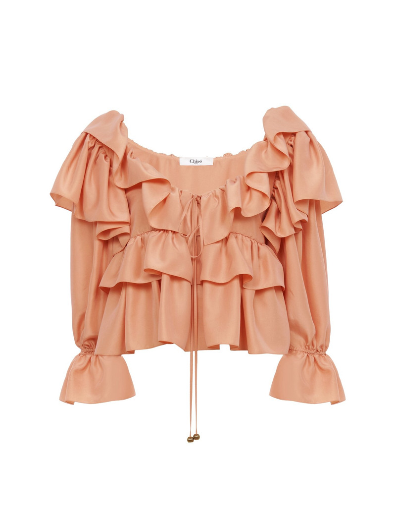 CROPPED RUFFLE TOP IN WASHED SILK POPLIN 1