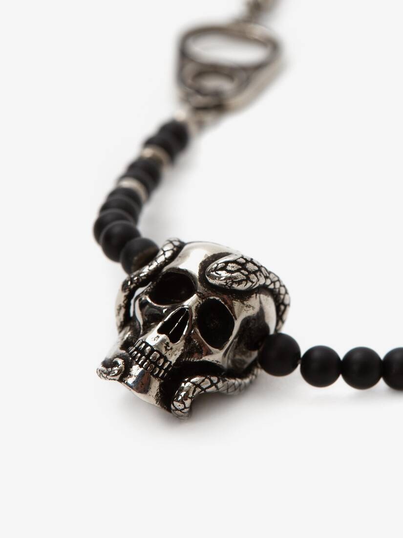Beads And Skull Short Necklace in Antique Silver - 3