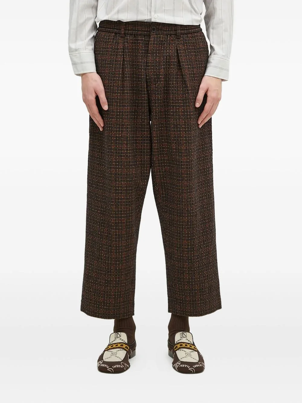 pleated check trousers - 1