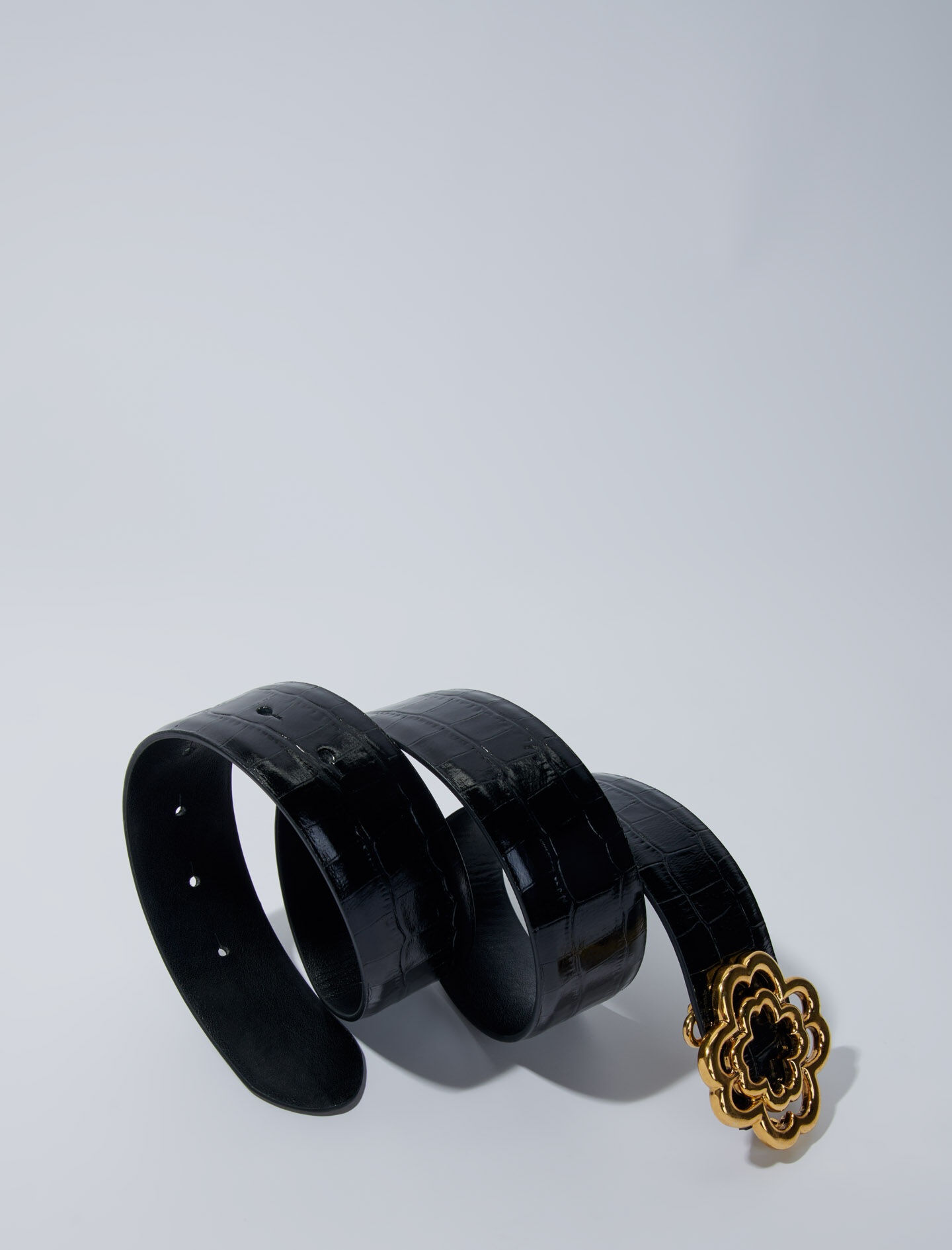 Croc-effect leather double M belt - 4