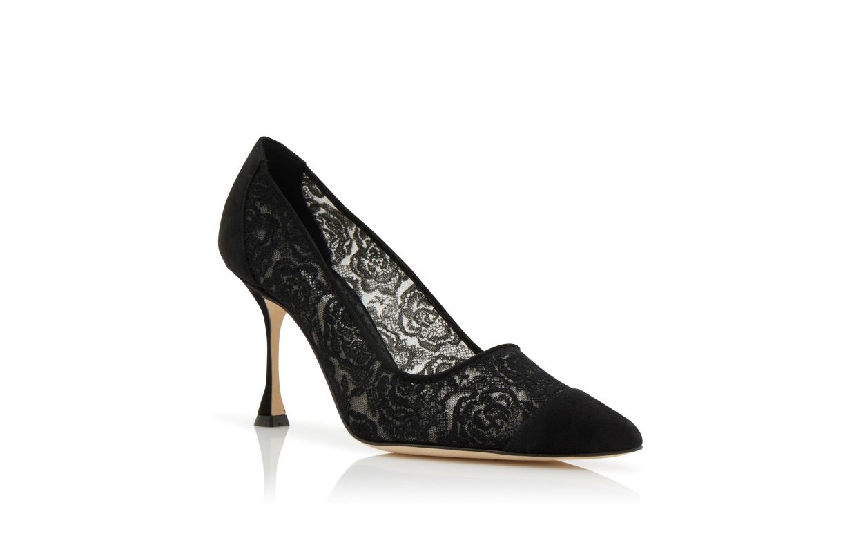 Black Lace Pointed Toe Pumps - 3