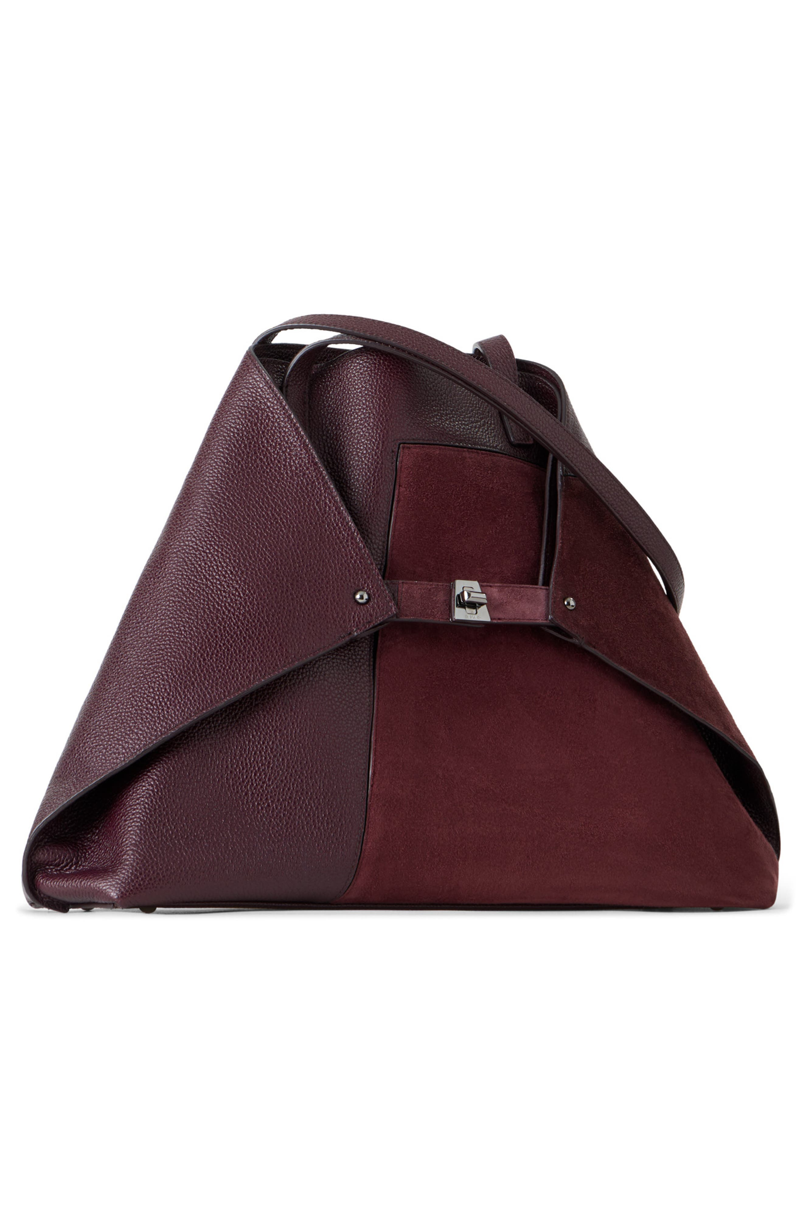 Akris Medium AI Leather & Suede Convertible Shoulder Tote in Burgundy at Nordstrom - 4