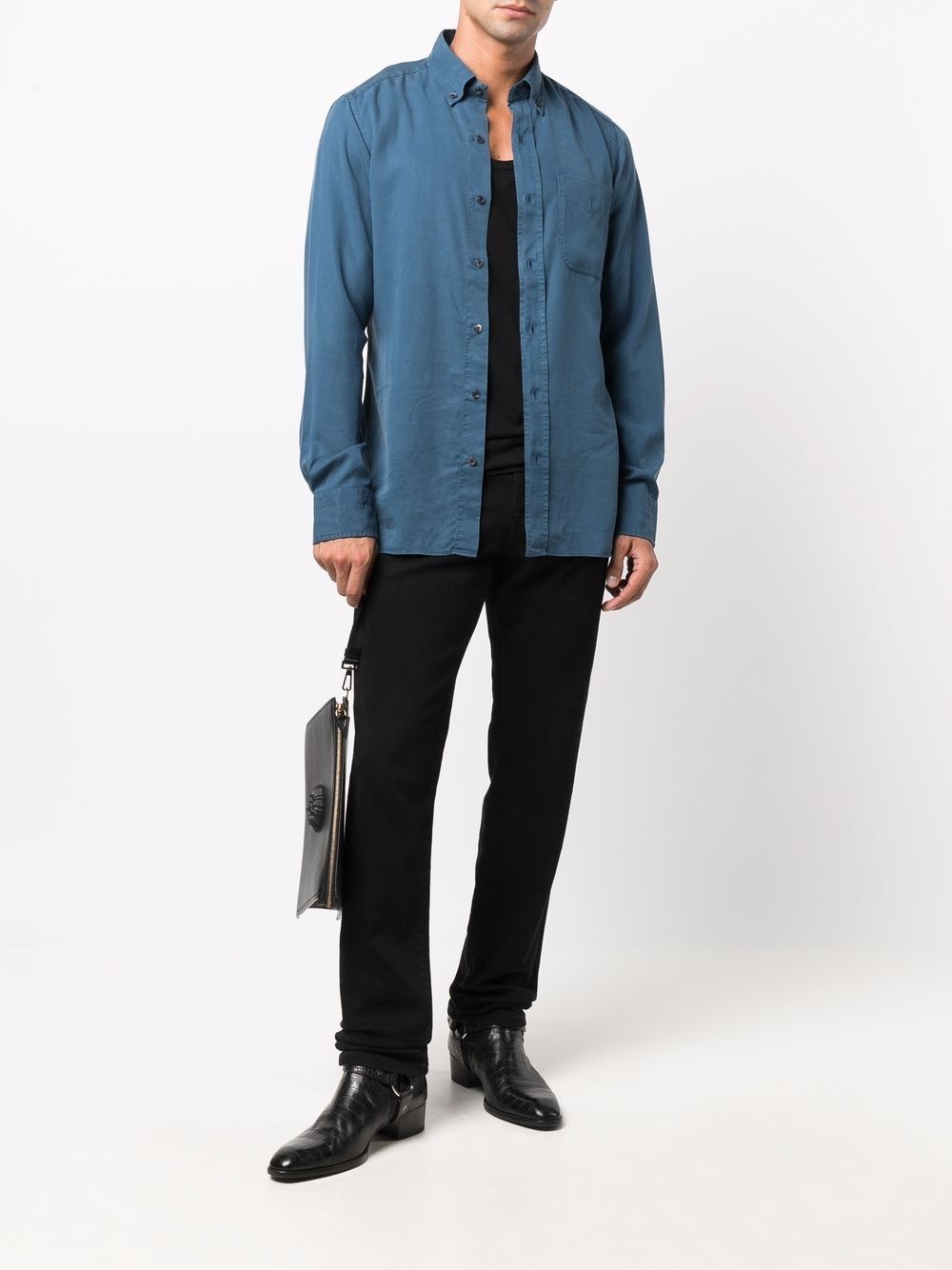 slim-cut denim-look shirt - 2