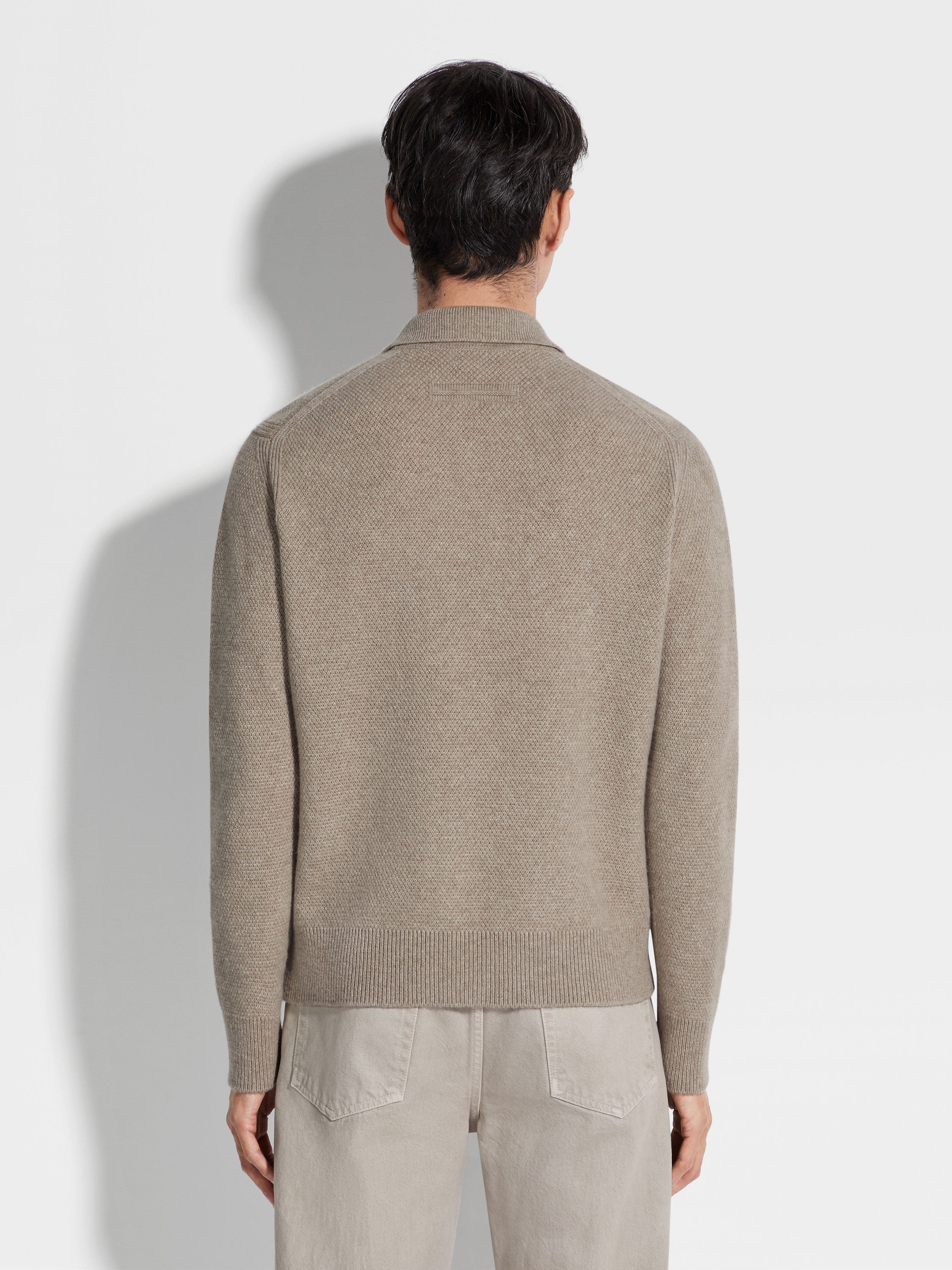 LIGHT TAUPE MÉLANGE OASI CASHMERE POLO SHIRT - 5