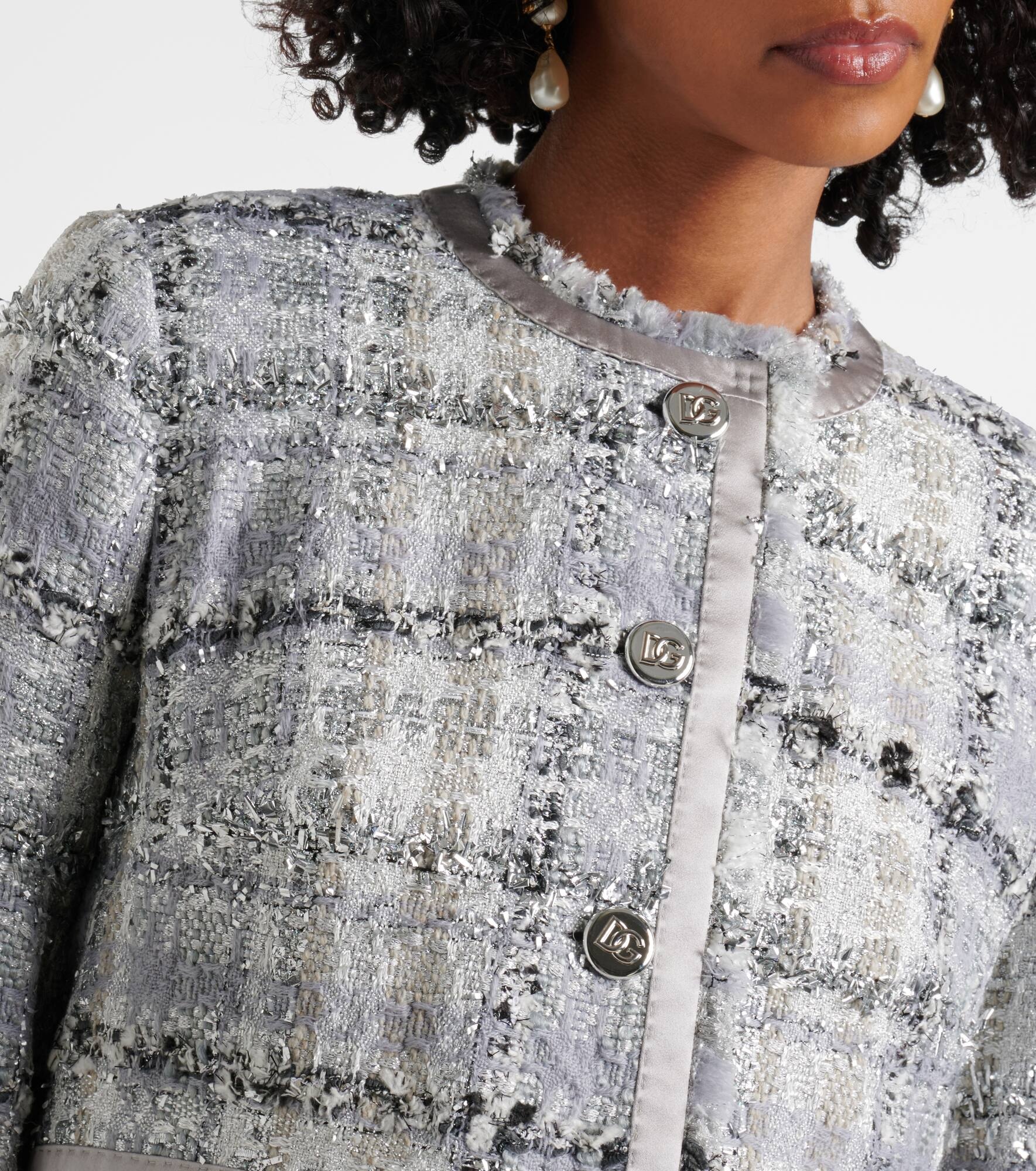 Checked cropped lamé tweed jacket - 4