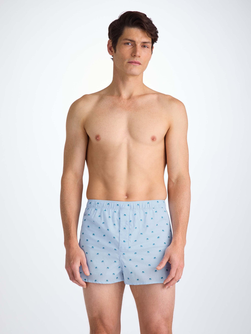 Men's Modern Fit Boxers Cotton Batiste Blue Elephant Print 1