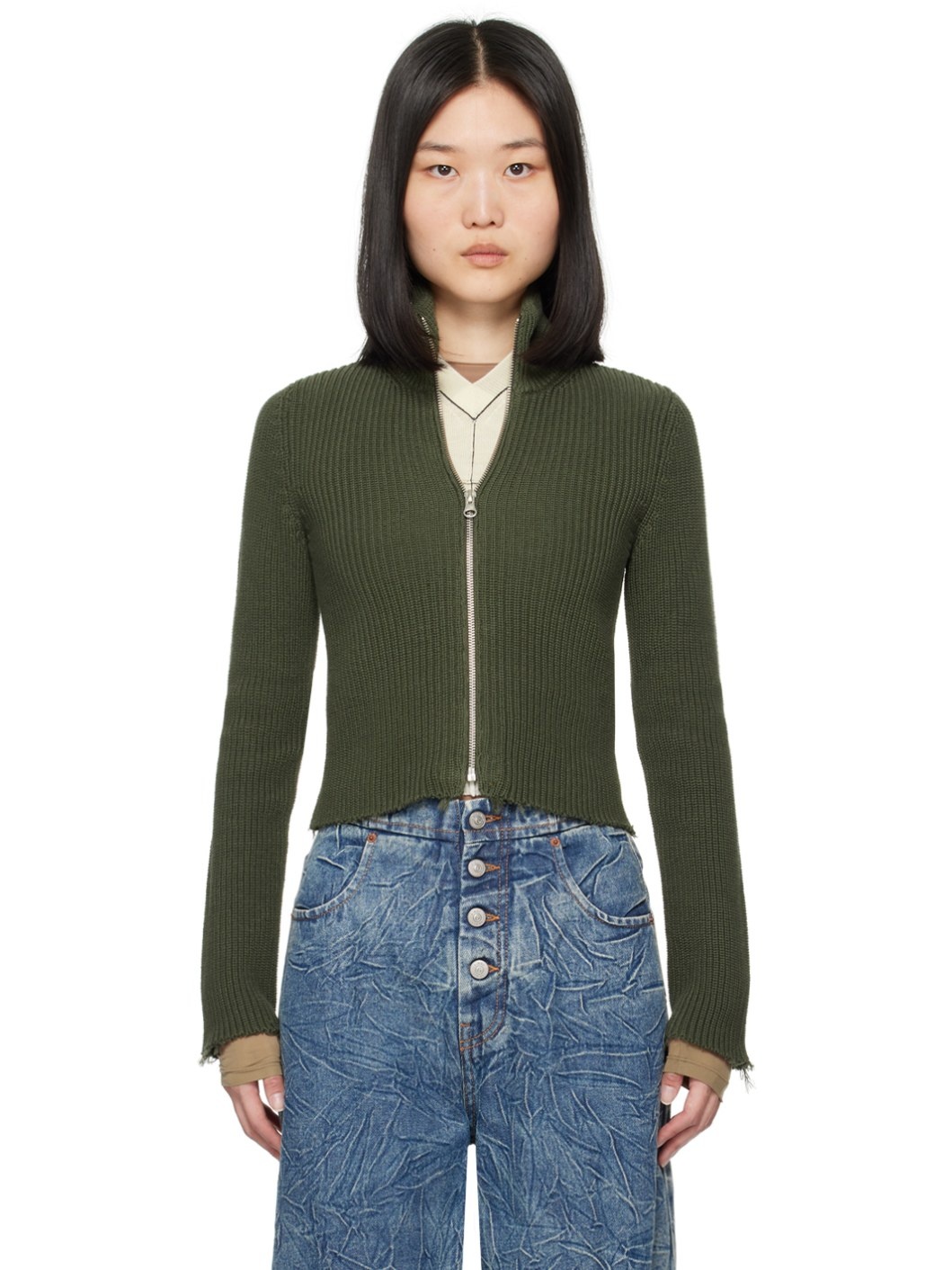 Green Ribbed Sweater - 1