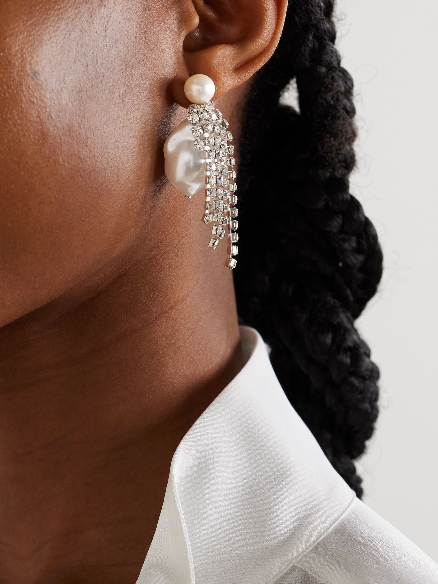 Rhodium-plated pearl and crystal earrings White - 4