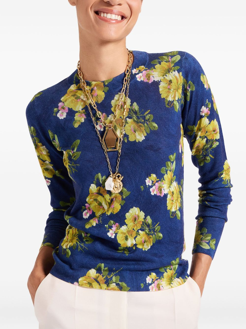 floral-print crew-neck sweater - 3
