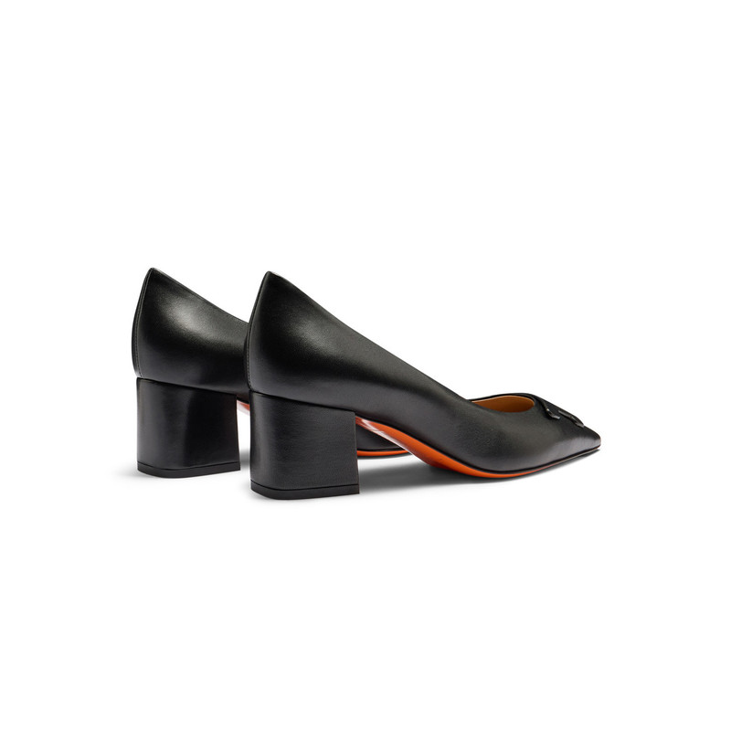 Women's black leather mid-heel Santoni Sibille pump 4