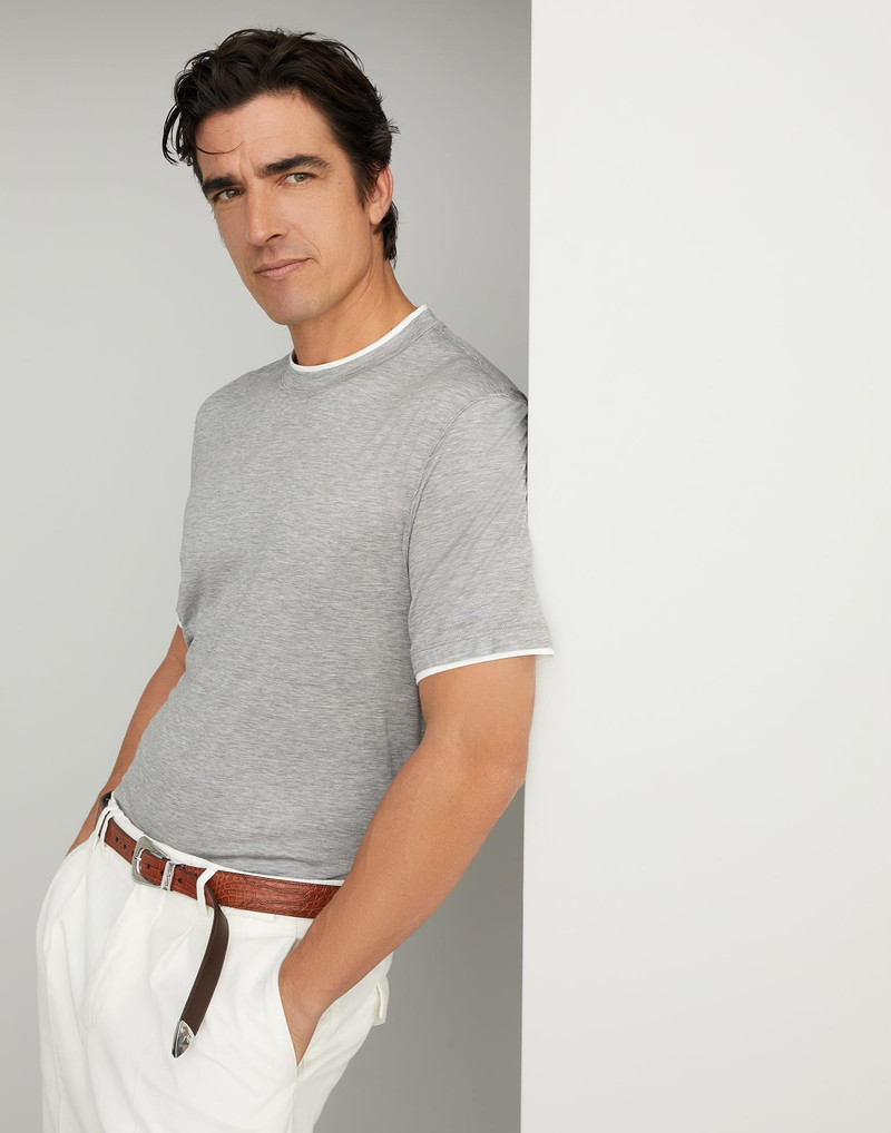 Silk and cotton jersey crew neck T-shirt with faux-layering 4