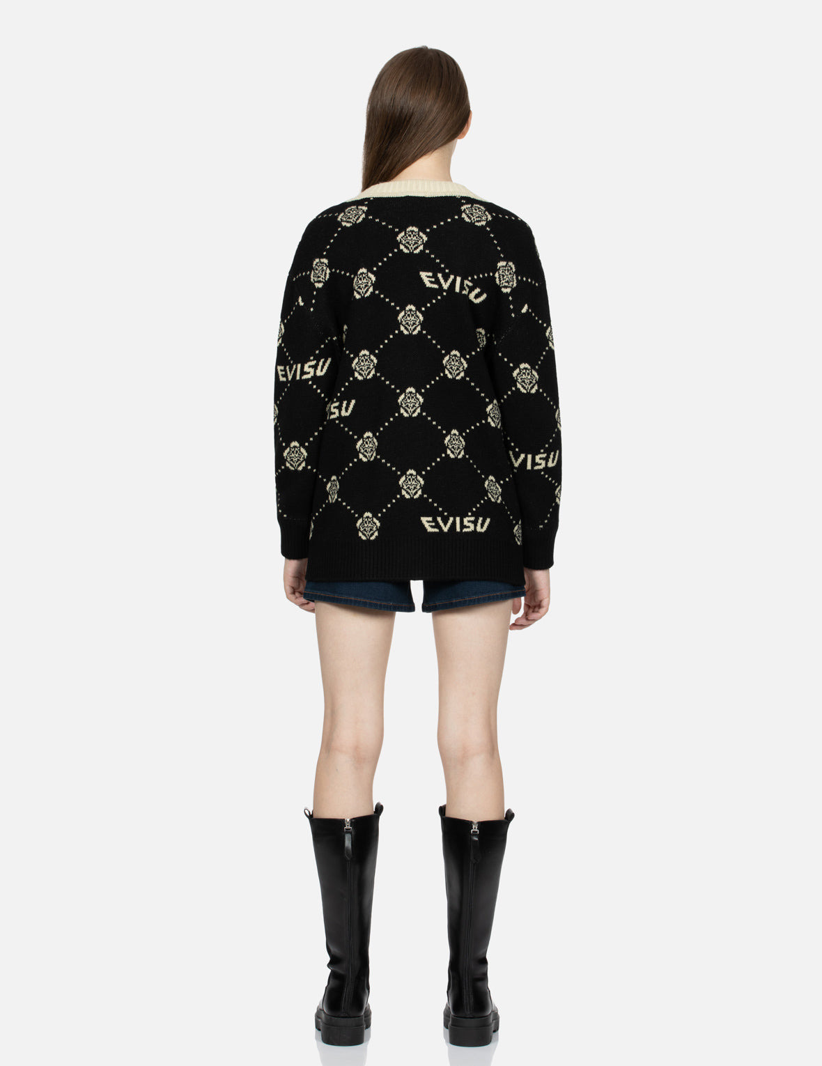 KAMON AND LOGO JACQUARD LOOSE FIT CARDIGAN - 6