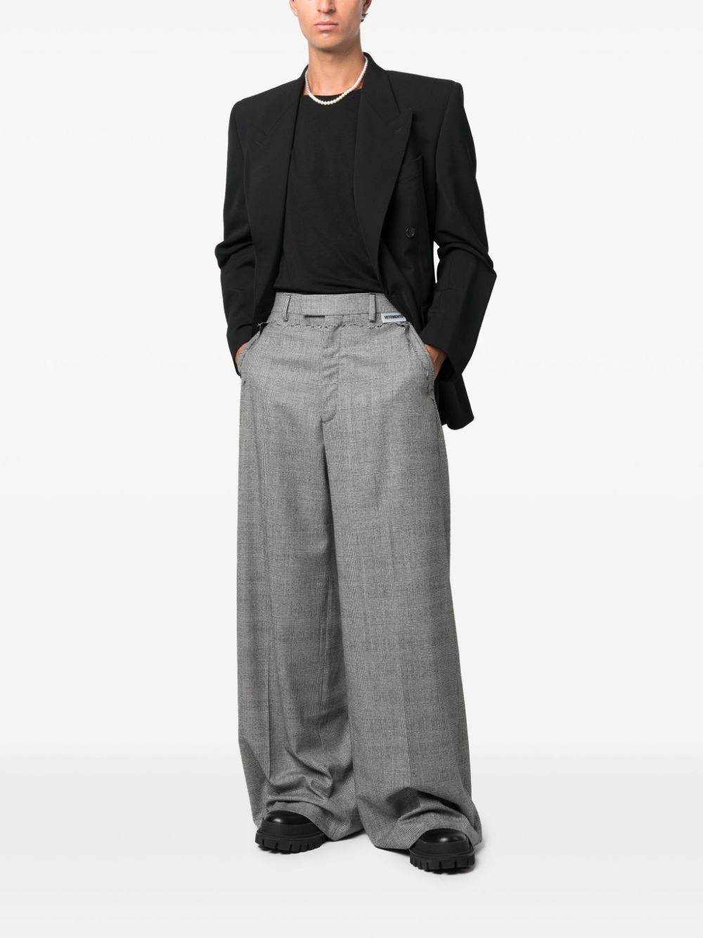 checked wide-leg trousers - 3