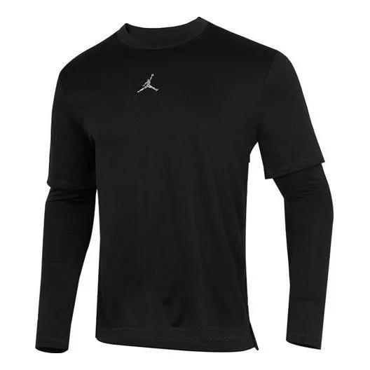 Men's Air Jordan Casual Sports Round Neck Colorblock Long Sleeves Black T-Shirt DH9084-010 - 1