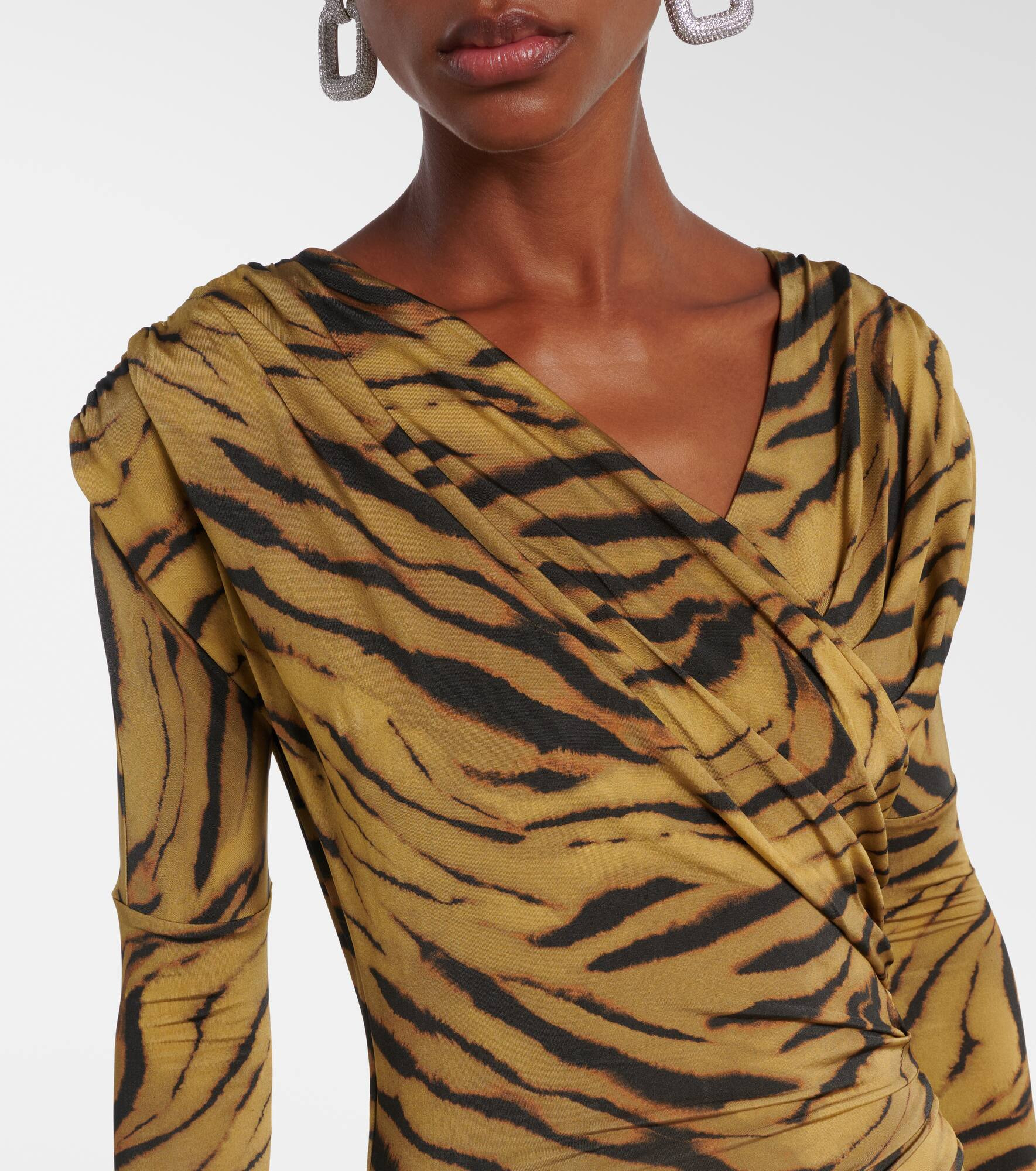 Asymmetric draped tiger-print maxi dress - 4